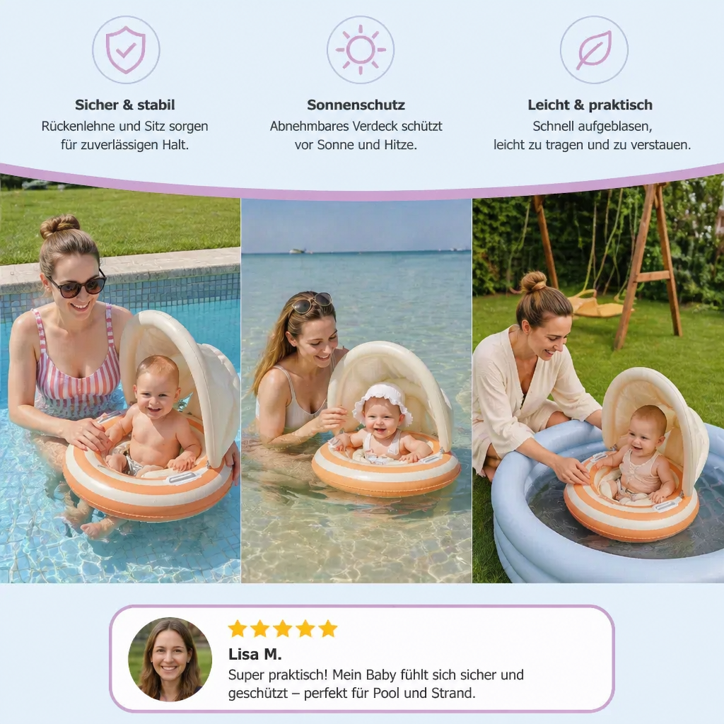 Aufblasbarer Retro Lollipop Baby-Schwimmring mit abnehmbaren Sonnendach – Sicherer Sitz von 6–36 Monaten