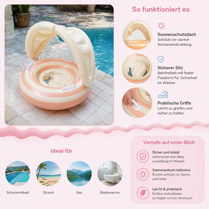 Aufblasbarer Retro Lollipop Baby-Schwimmring mit abnehmbaren Sonnendach – Sicherer Sitz von 6–36 Monaten