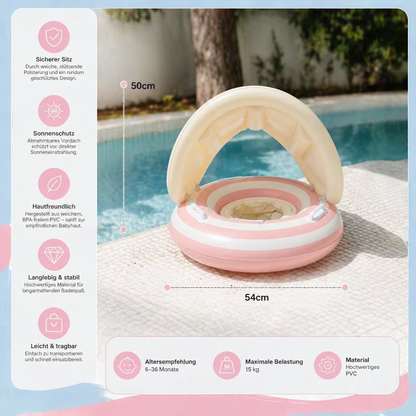 Aufblasbarer Retro Lollipop Baby-Schwimmring mit abnehmbaren Sonnendach – Sicherer Sitz von 6–36 Monaten