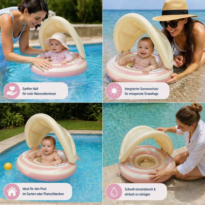 Aufblasbarer Retro Lollipop Baby-Schwimmring mit abnehmbaren Sonnendach – Sicherer Sitz von 6–36 Monaten