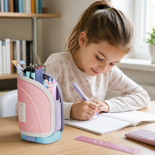 2-in-1 Pop-Up Federmäppchen mit Stiftehalter – Platzsparender Schreibtisch-Organizer