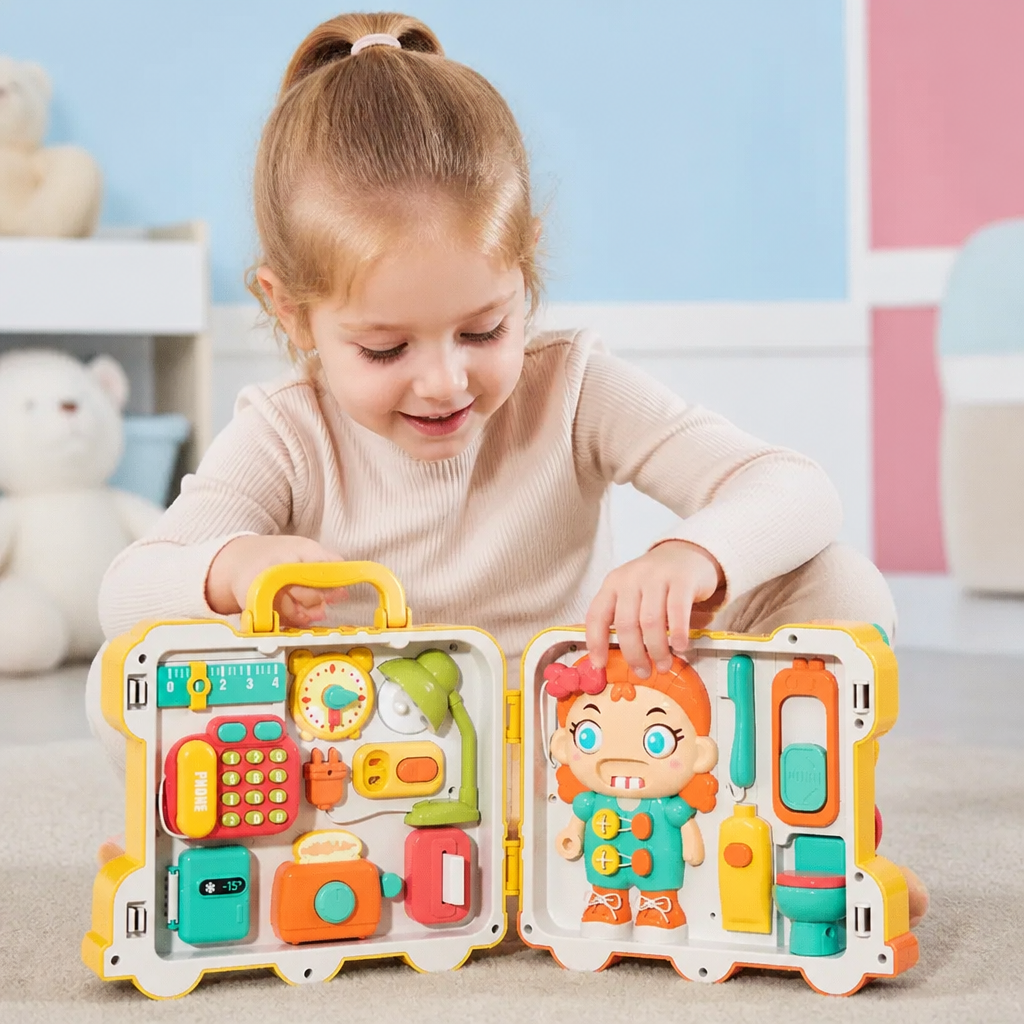 Kinder Bus Busy Board Spielzeug mit Aktivitäten und Puppe