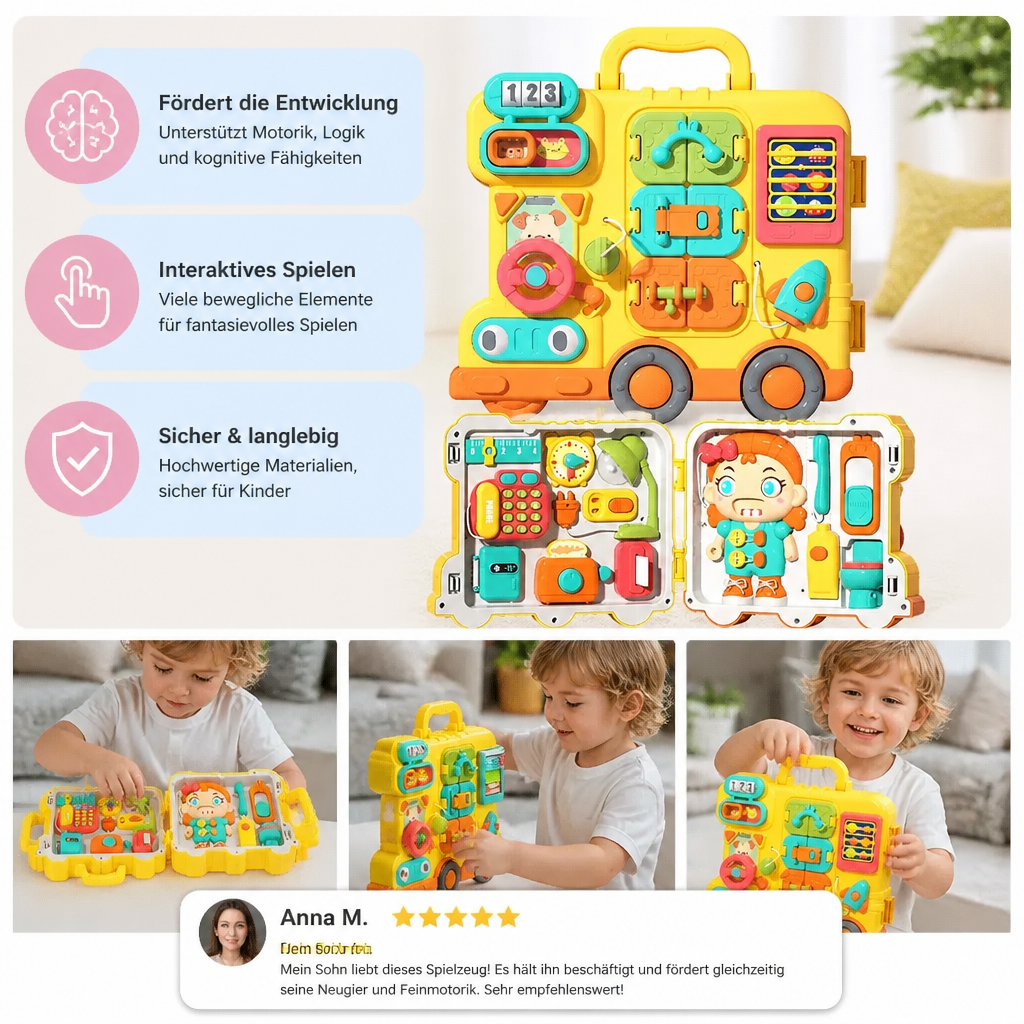 Kinder Bus Busy Board Spielzeug mit Aktivitäten und Puppe