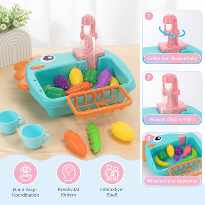 Kinder Rollenspiel Spülbecken Spielzeug mit Wasserhahn und Dino Design