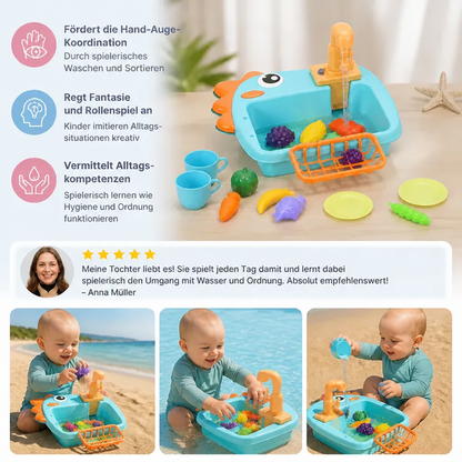 Kinder Rollenspiel Spülbecken Spielzeug mit Wasserhahn und Dino Design