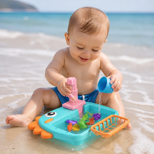 Kinder Rollenspiel Spülbecken Spielzeug mit Wasserhahn und Dino Design