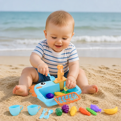 Kinder Rollenspiel Spülbecken Spielzeug mit Wasserhahn und Dino Design