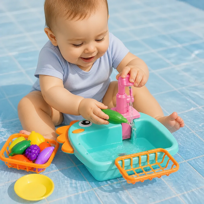 Kinder Rollenspiel Spülbecken Spielzeug mit Wasserhahn und Dino Design