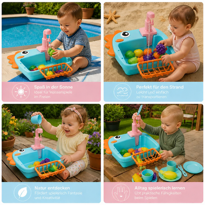 Kinder Rollenspiel Spülbecken Spielzeug mit Wasserhahn und Dino Design