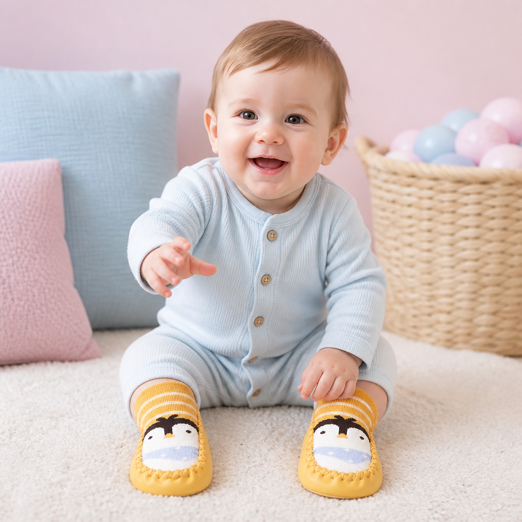 Atmungsaktive Babysocken – Rutschfeste Laufsocken mit weicher Sohle für Säuglinge und Kleinkinder