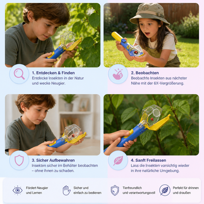 Insektenfanger für Kinder mit 6-facher Lupe – Hilfsmittel zur Insektenbeobachtung für Entdeckungen im Freien