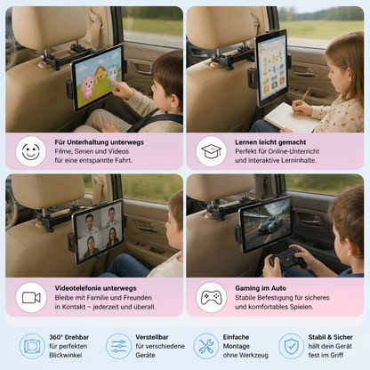 Um 360° drehbarer Tablet-Halter für die Kopfstütze im Auto – Halterung für Tablets auf dem Rücksitz