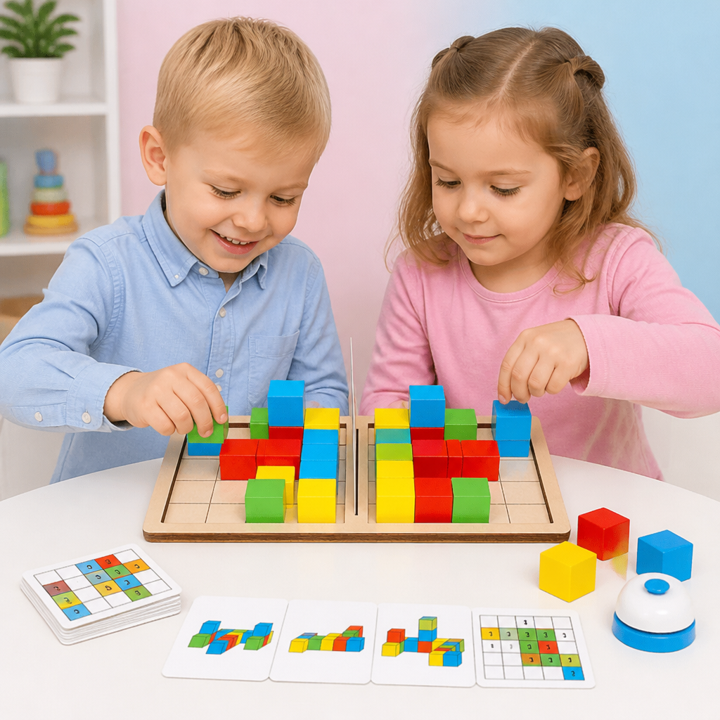 3D-Puzzle-Spiel mit Bausteinen zum Farbabgleich