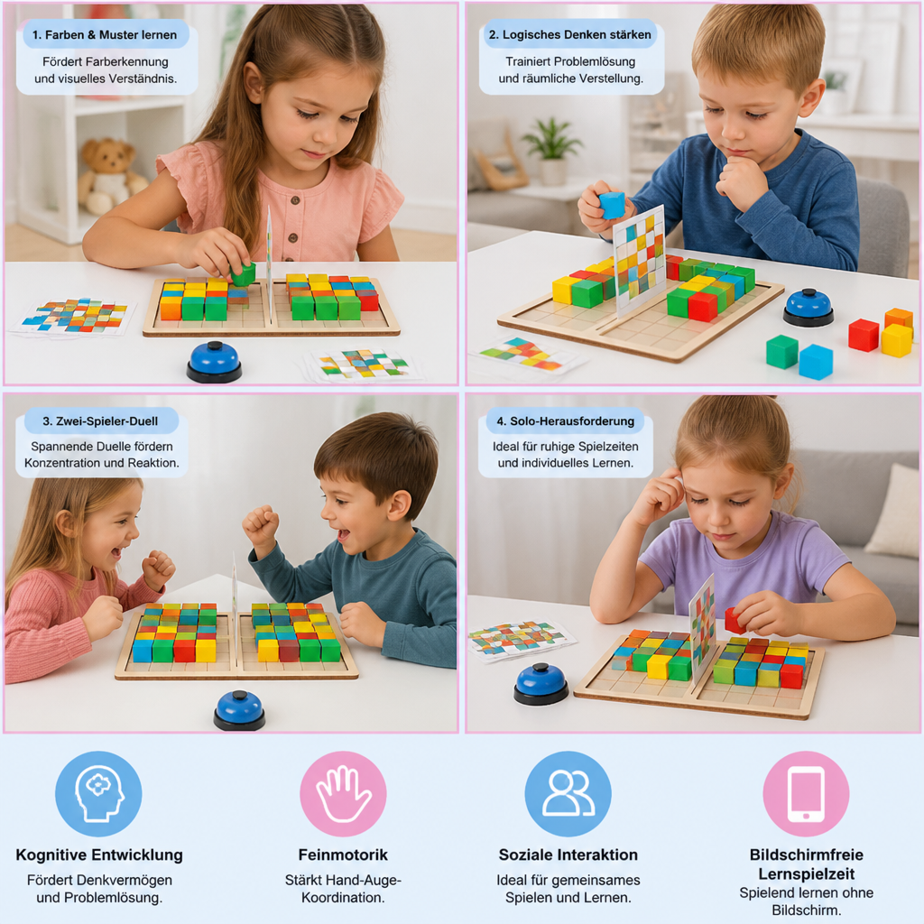 3D-Puzzle-Spiel mit Bausteinen zum Farbabgleich