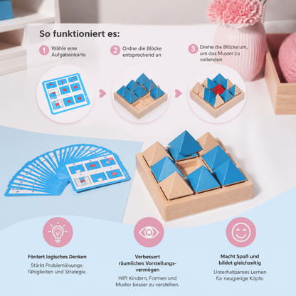 Holzpuzzle mit geometrischen Mustern – Spiel zur Förderung von Logik und räumlichem Denken