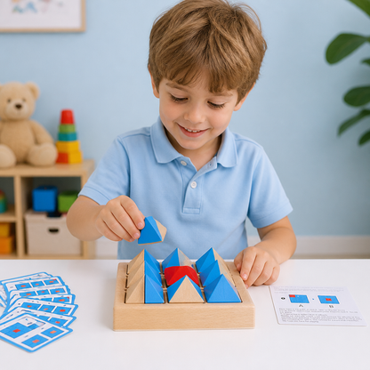 Holzpuzzle mit geometrischen Mustern – Spiel zur Förderung von Logik und räumlichem Denken