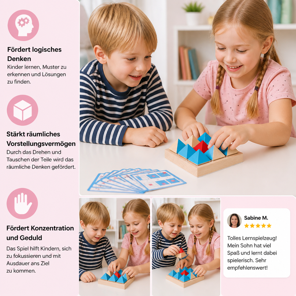 Holzpuzzle mit geometrischen Mustern – Spiel zur Förderung von Logik und räumlichem Denken