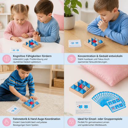 Holzpuzzle mit geometrischen Mustern – Spiel zur Förderung von Logik und räumlichem Denken