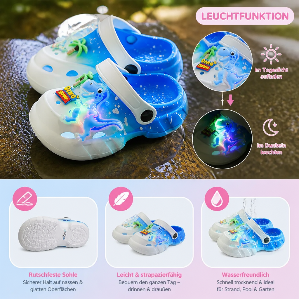 LED-Dinosaurier-Clogs für Kinder – Leuchtende, rutschfeste Sommer- und Strandschuhe für Garten und Strand
