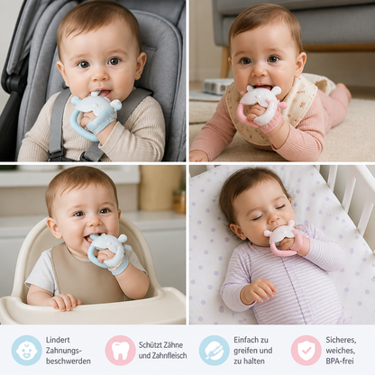 Hasen-Baby-Beißhandschuh – Weicher, BPA-freier Silikon-Beißring mit Anti-Fall-Handgelenkband (3–18 Monate)