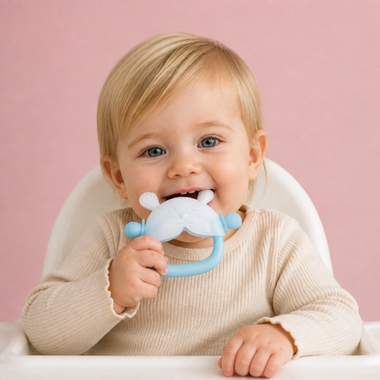 Hasen-Baby-Beißhandschuh – Weicher, BPA-freier Silikon-Beißring mit Anti-Fall-Handgelenkband (3–18 Monate)
