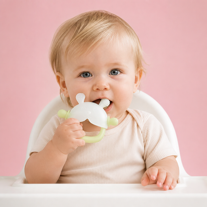 Hasen-Baby-Beißhandschuh – Weicher, BPA-freier Silikon-Beißring mit Anti-Fall-Handgelenkband (3–18 Monate)