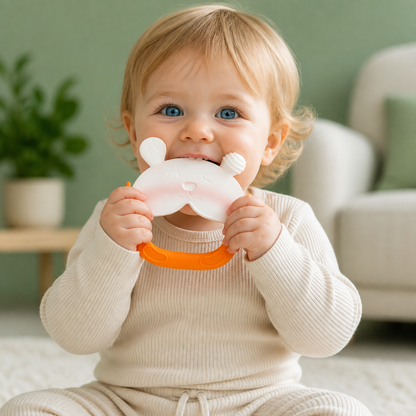 Hasen-Baby-Beißhandschuh – Weicher, BPA-freier Silikon-Beißring mit Anti-Fall-Handgelenkband (3–18 Monate)