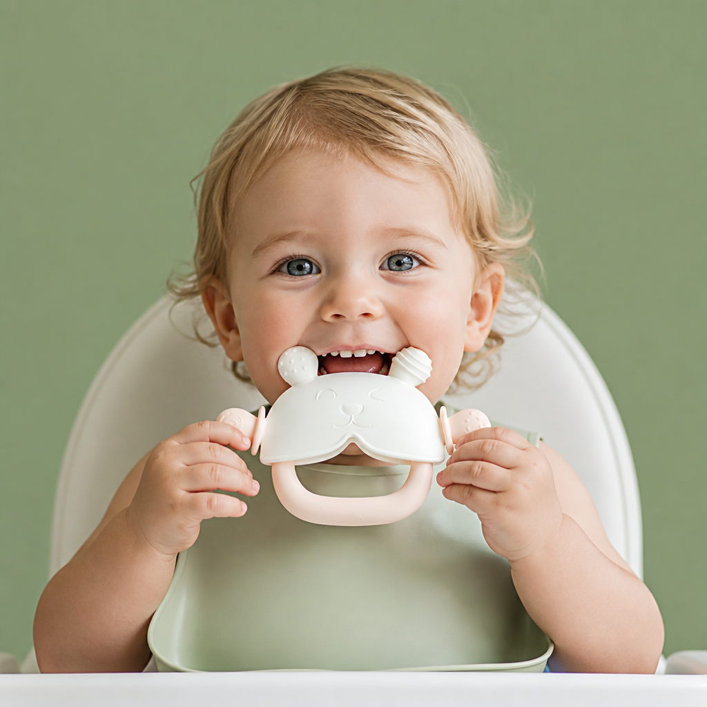Hasen-Baby-Beißhandschuh – Weicher, BPA-freier Silikon-Beißring mit Anti-Fall-Handgelenkband (3–18 Monate)