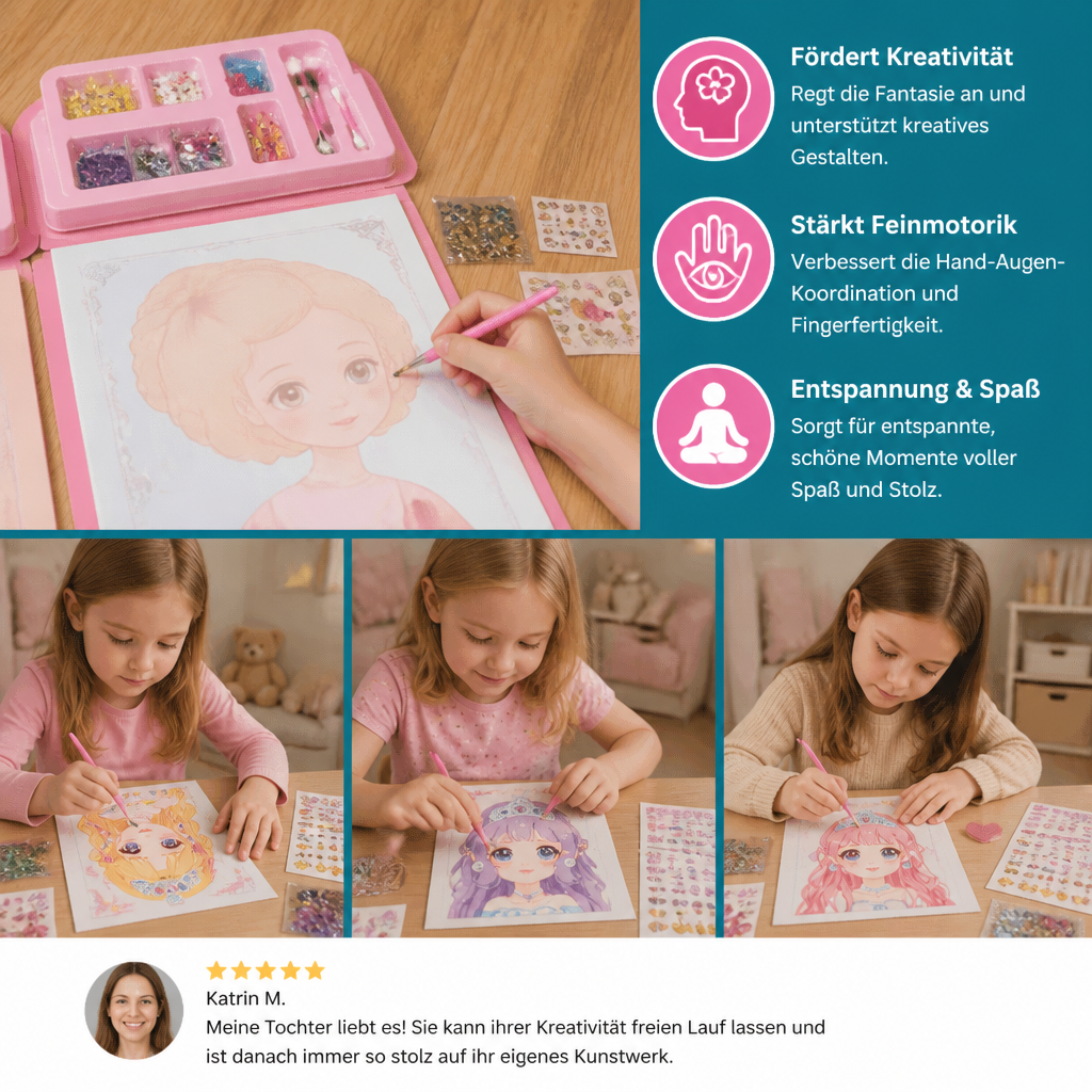 Prinzessinnen-Diamantmalerei & Folienkunst – Kreativset mit Malbuch