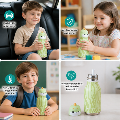 Süßer Cartoon-Tier-Thermobecher aus Edelstahl mit Strohhalm – 480 ml