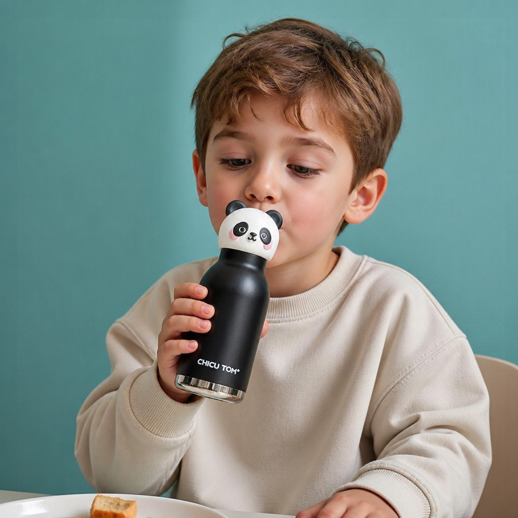 Süßer Cartoon-Tier-Thermobecher aus Edelstahl mit Strohhalm – 480 ml