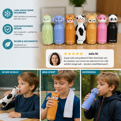 Süßer Cartoon-Tier-Thermobecher aus Edelstahl mit Strohhalm – 480 ml