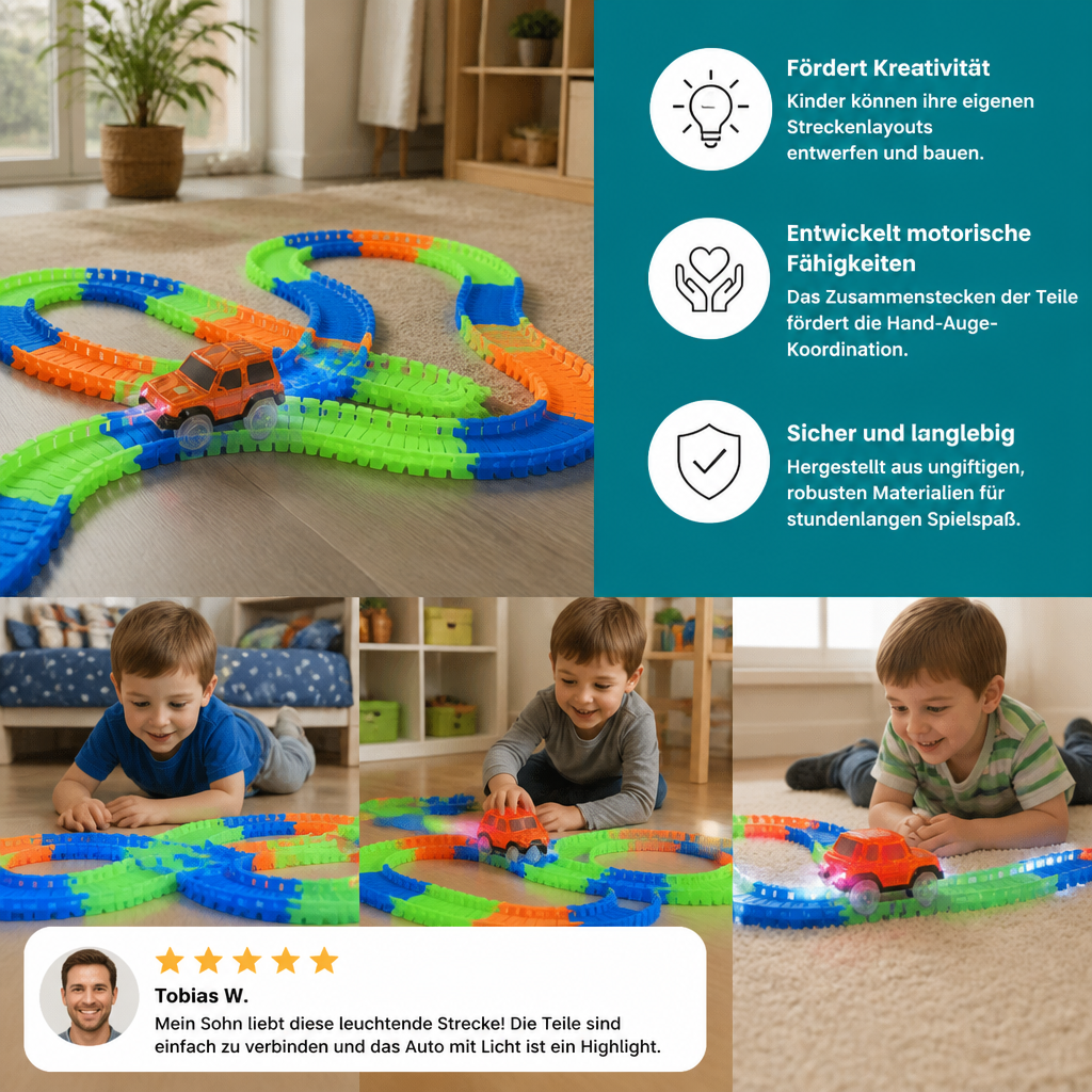 Leuchtender flexibler Sand-Rennstrecken-Bausatz für Kinder