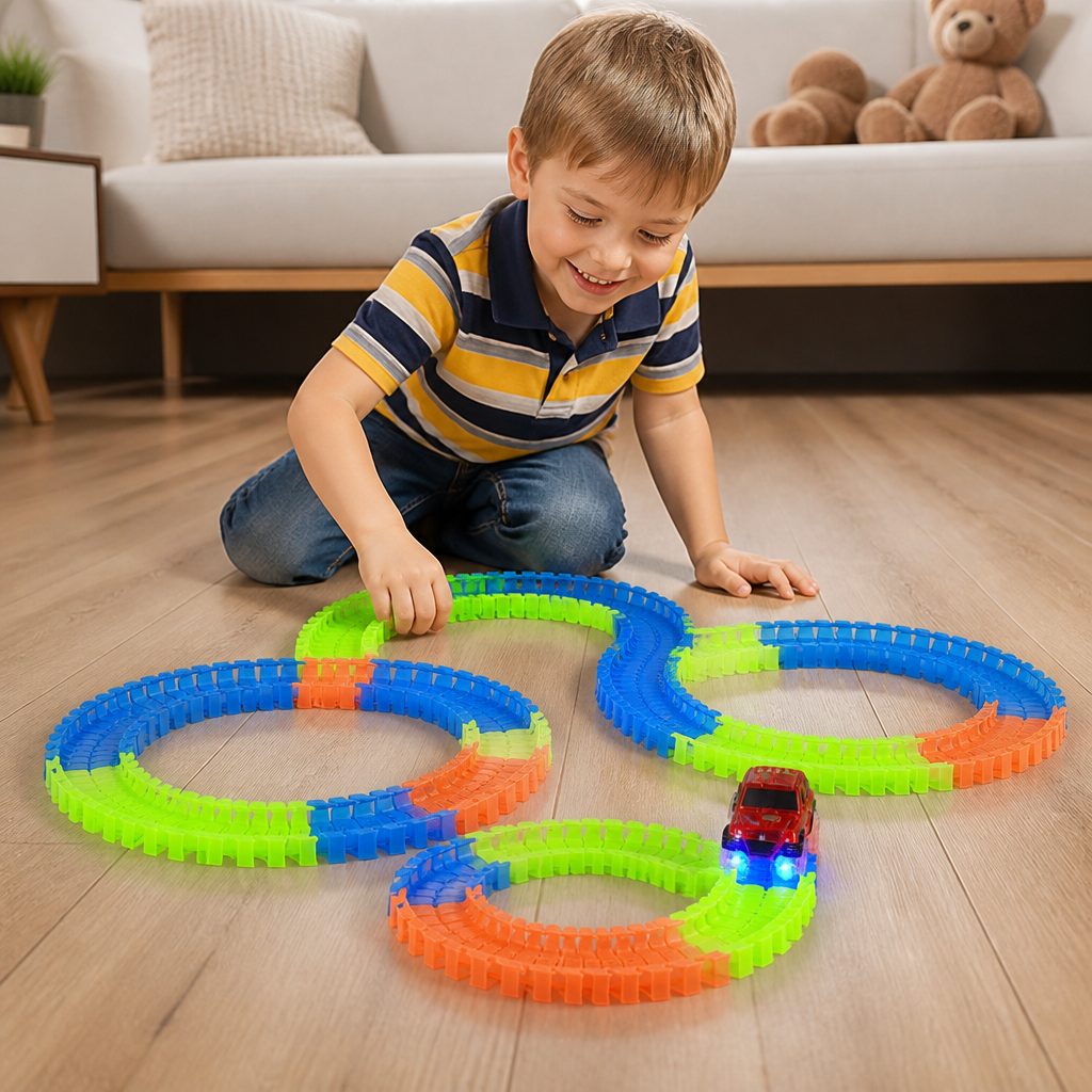 Leuchtender flexibler Sand-Rennstrecken-Bausatz für Kinder
