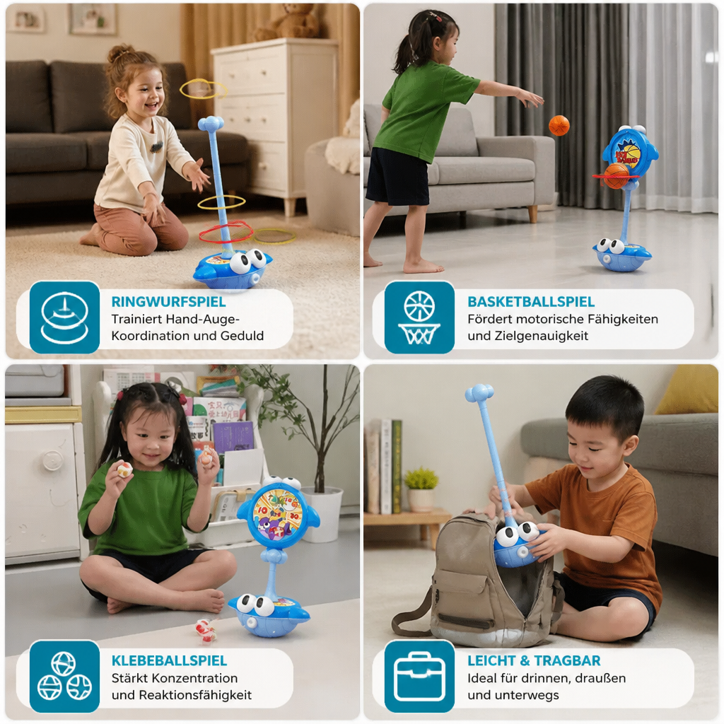 3-in-1-Lern- & Aktivitätsspiel – Ringwurf, Basketball & Klettball