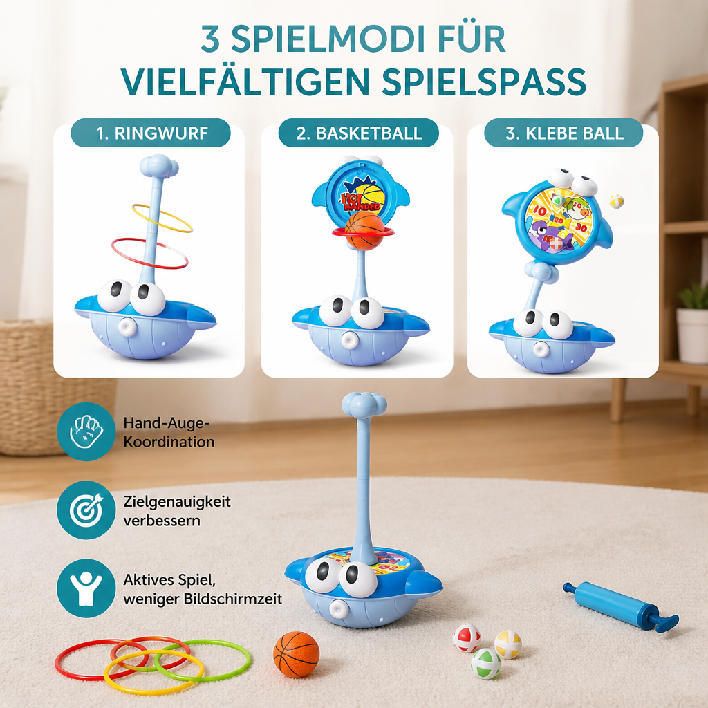 3-in-1-Lern- & Aktivitätsspiel – Ringwurf, Basketball & Klettball