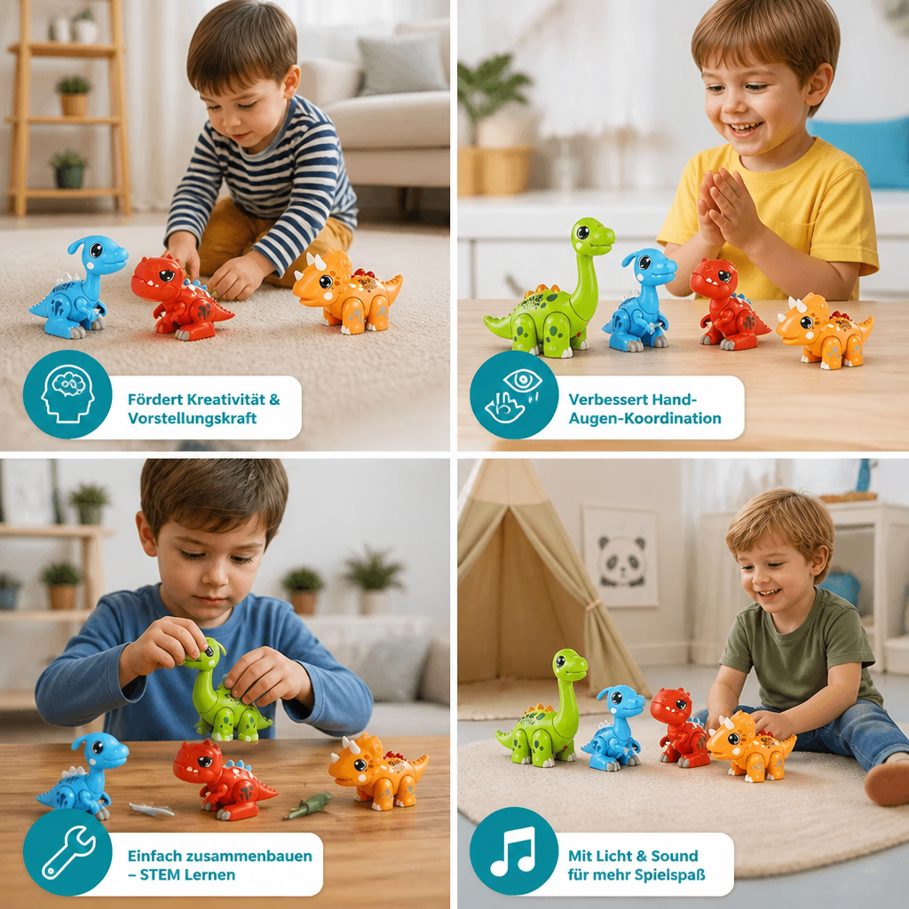 Einfach zusammenbaubares STEM-Dinosaurier-Lernspielzeug mit Licht & Sound