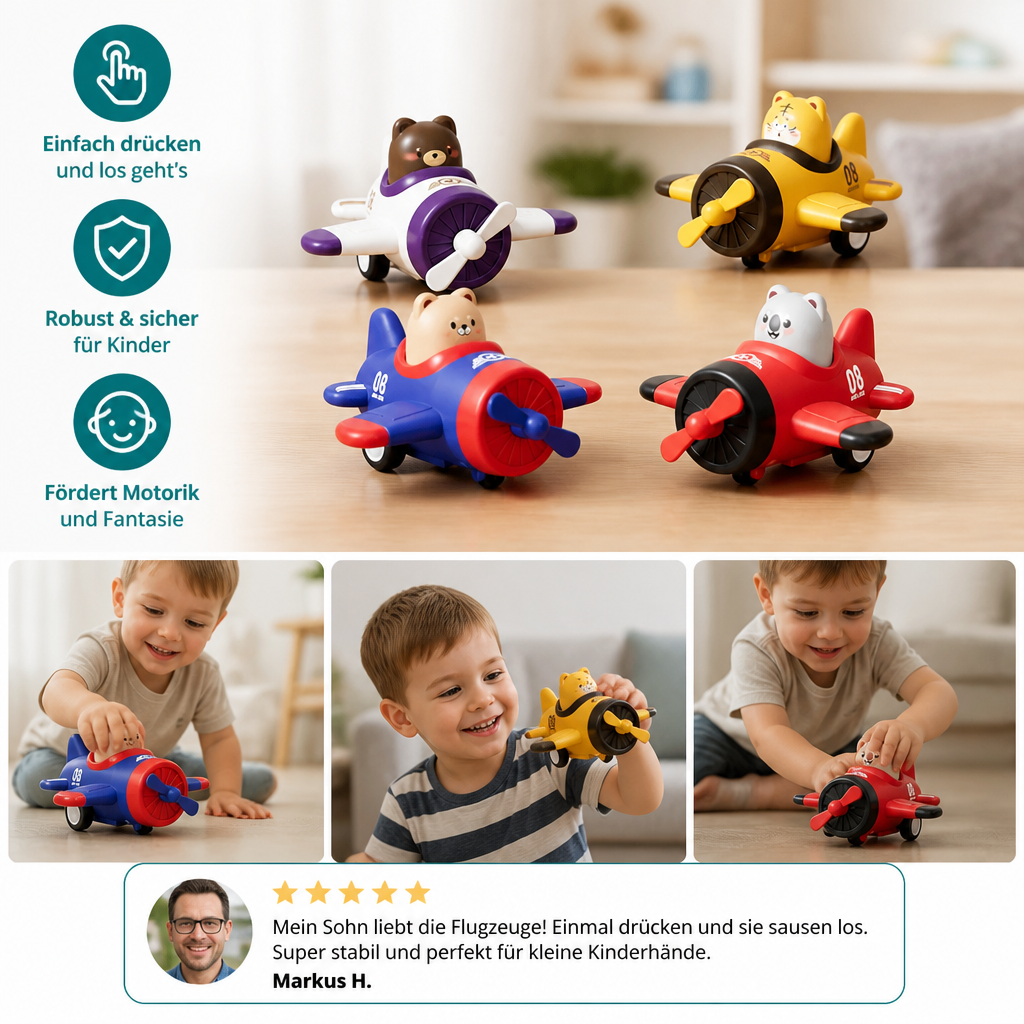 Press-&-Go Tierflugzeug- & LKW-Spielzeug für Kinder