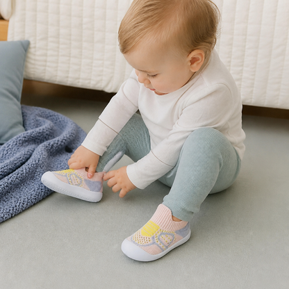 Weiche gestrickte Anti-Rutsch-Babyschuhe für die ersten Schritte