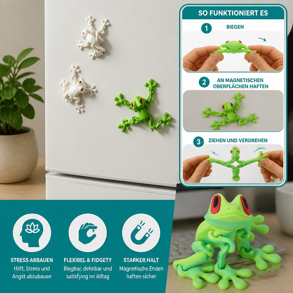 3D-gedrucktes magnetisches flexibles Frosch-Fidget-Spielzeug