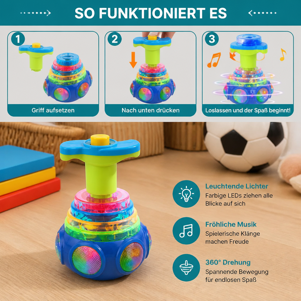 Interaktiver leuchtender Musikkreisel für Kinder