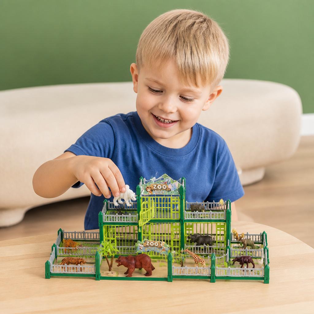 Modulares Zoo-Spielset zum Selbstbauen mit Tierfiguren & interaktiven Gehegen