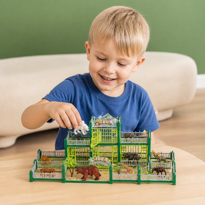 Modulares Zoo-Spielset zum Selbstbauen mit Tierfiguren & interaktiven Gehegen