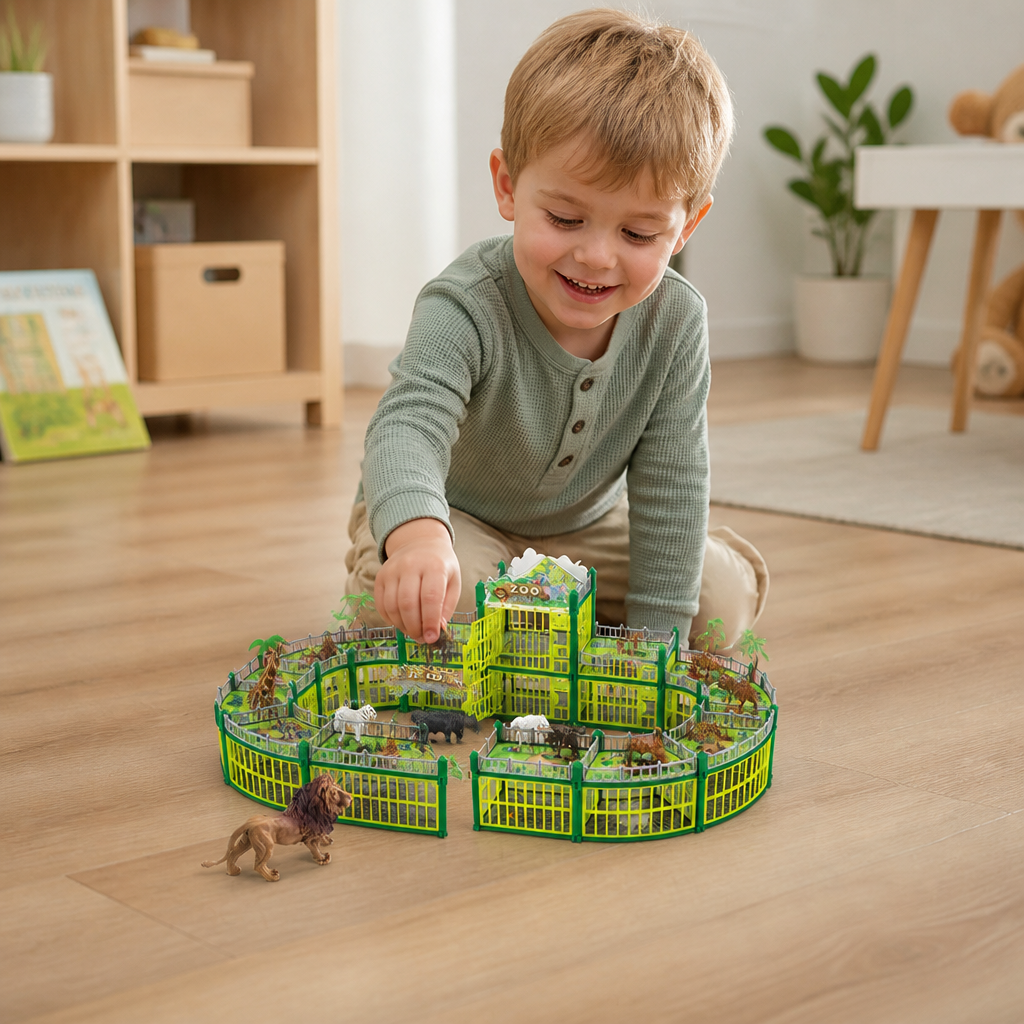 Modulares Zoo-Spielset zum Selbstbauen mit Tierfiguren & interaktiven Gehegen