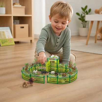 Modulares Zoo-Spielset zum Selbstbauen mit Tierfiguren & interaktiven Gehegen