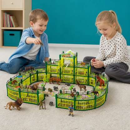 Modulares Zoo-Spielset zum Selbstbauen mit Tierfiguren & interaktiven Gehegen