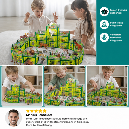 Modulares Zoo-Spielset zum Selbstbauen mit Tierfiguren & interaktiven Gehegen