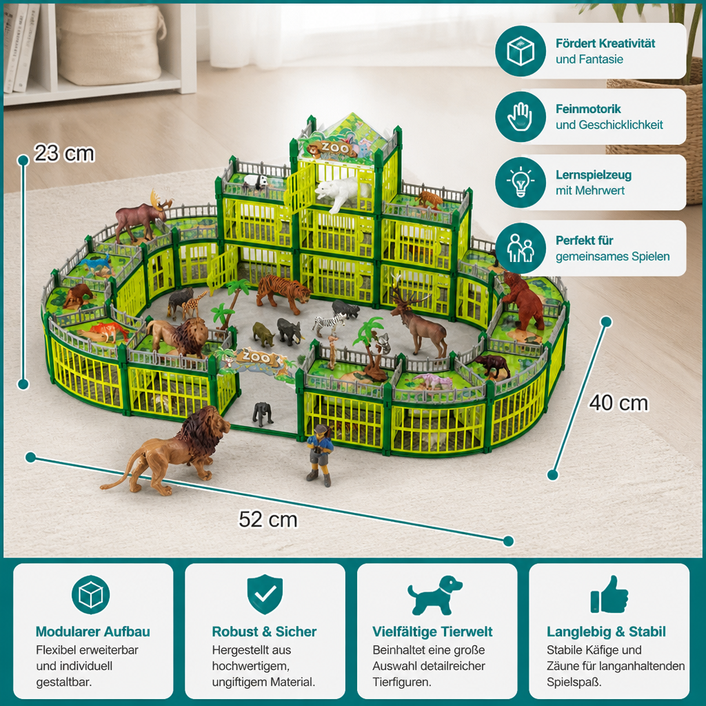 Modulares Zoo-Spielset zum Selbstbauen mit Tierfiguren & interaktiven Gehegen