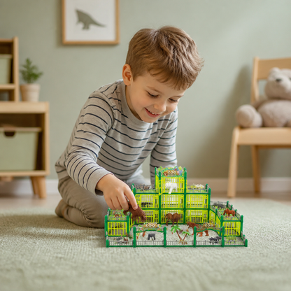 Modulares Zoo-Spielset zum Selbstbauen mit Tierfiguren & interaktiven Gehegen
