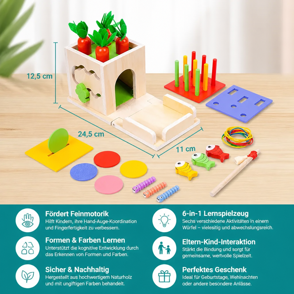 6-in-1 Montessori Holz Formen und Figuren Lernspiel Würfel
